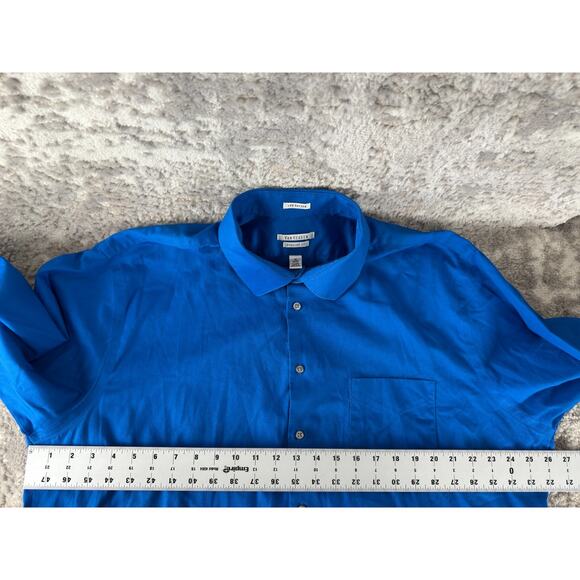 Van Heusen Sz 18 34/35 Lux Sateen Minimalist Casual Button Shirt Royal Blue - Picture 5 of 8
